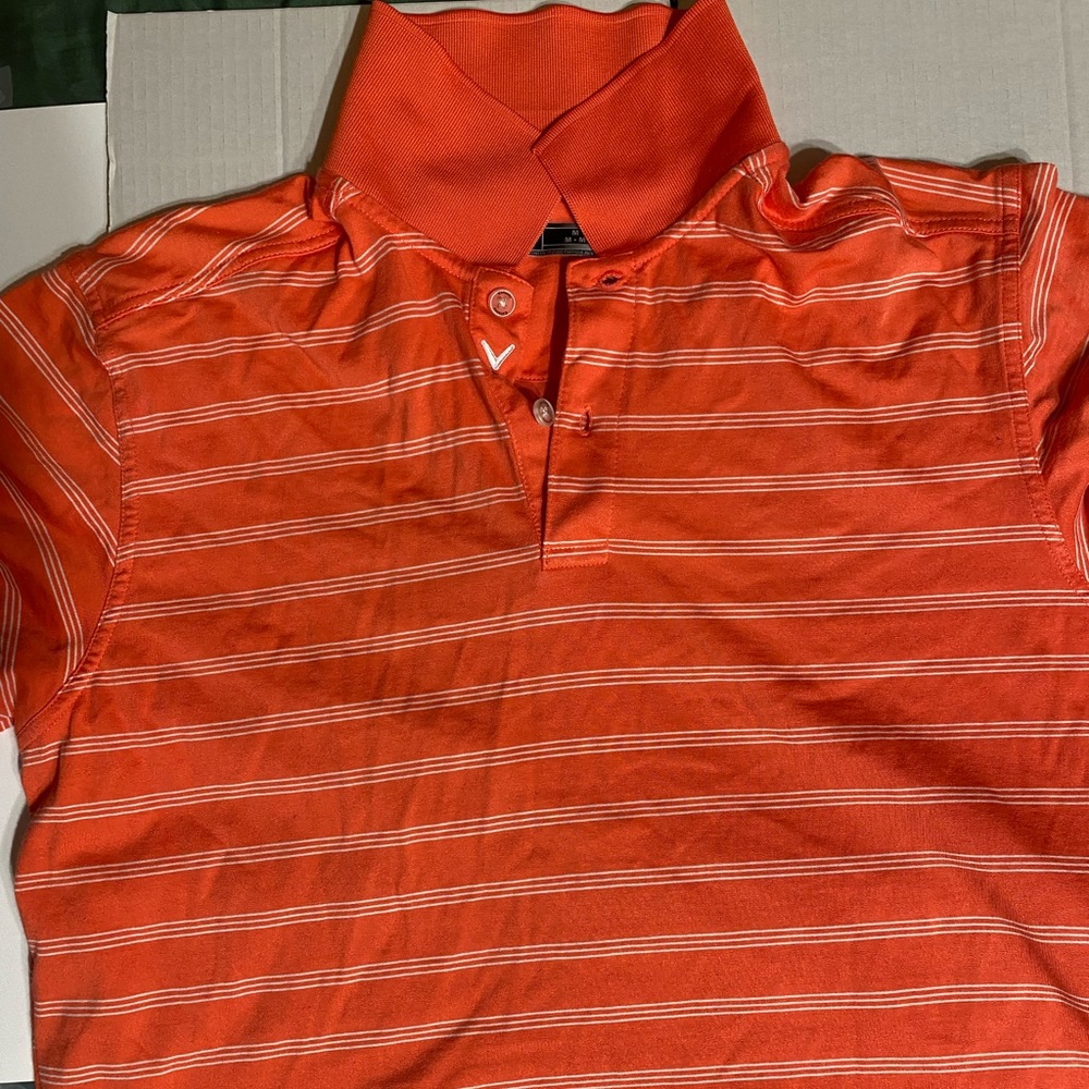 Orange/White Striped Golf Polo Shirt